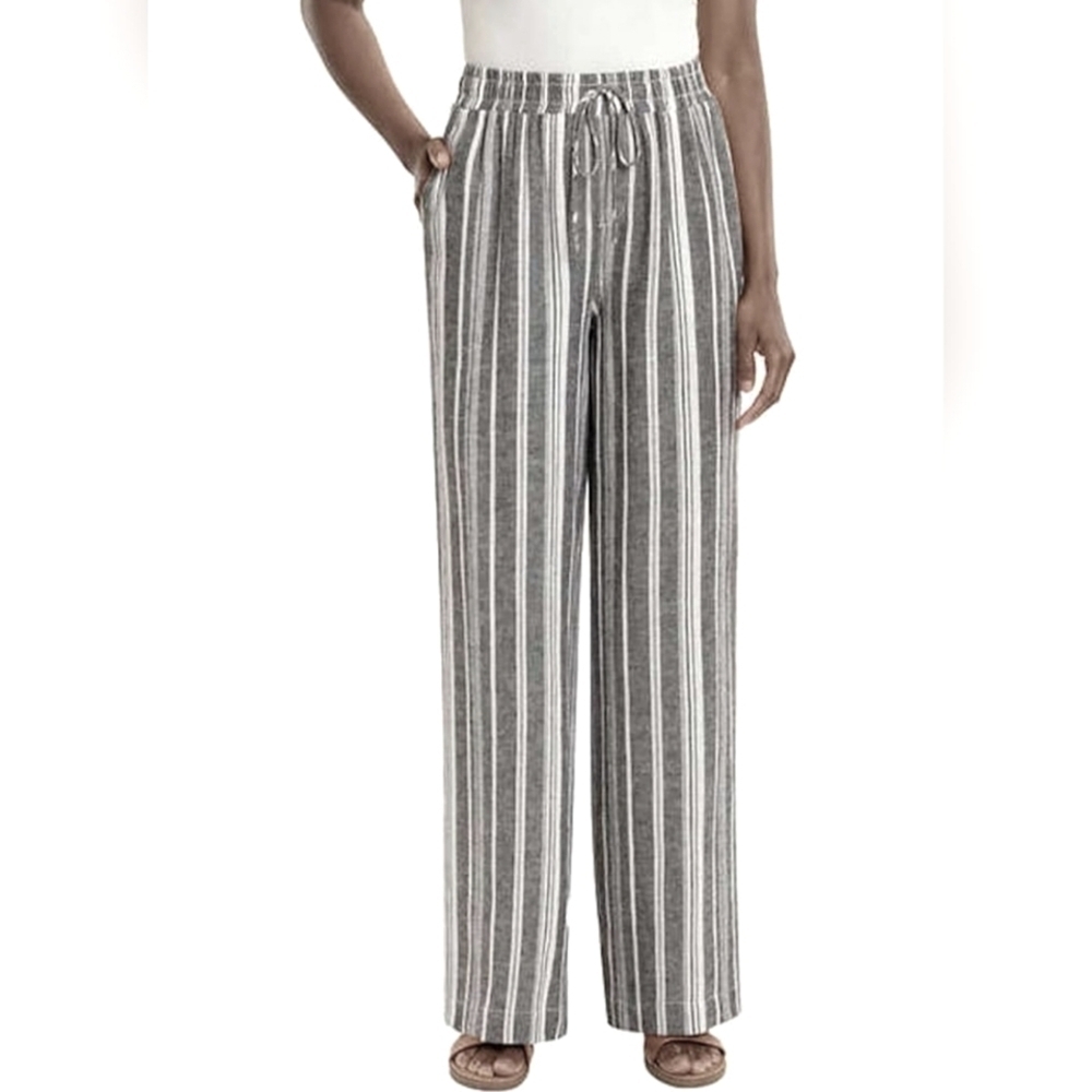 NWOT, Briggs, Women's Linen Blend Pant, Grey/White Stripe, Size: Medium